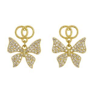 Zhilin Dangle Stud Butterfly Earrings Gold Tone Metal Clear Glass Stones Rings